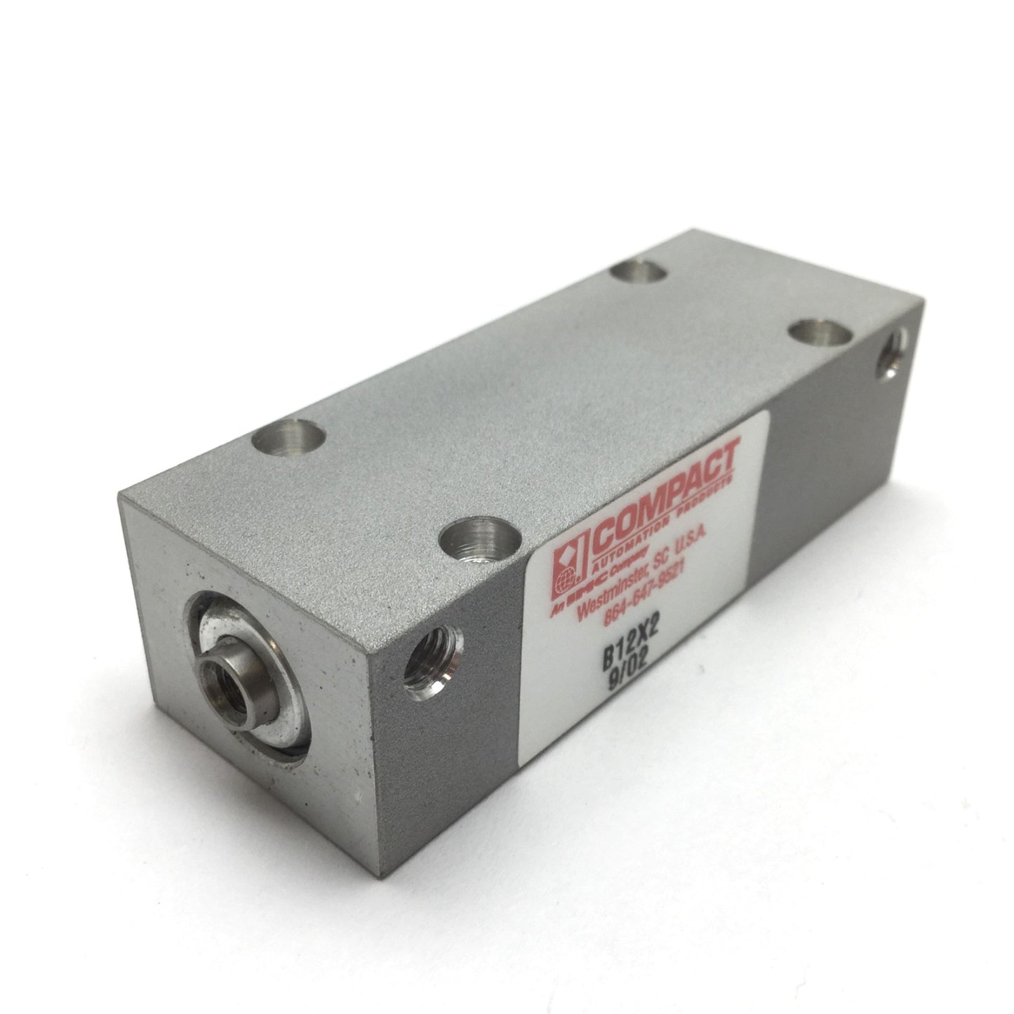 Used Compact B12X2 Pneumatic Cylinder, Bore: 1/2", Stroke: 2", Ports: 10-32, 125psi