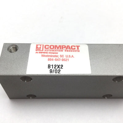 Used Compact B12X2 Pneumatic Cylinder, Bore: 1/2", Stroke: 2", Ports: 10-32, 125psi