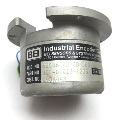 Used BEI E25BB-4H-SB-360-ABZ-7406R-LED-SC72 Incremental Optical Encoder, 360cycle/rev