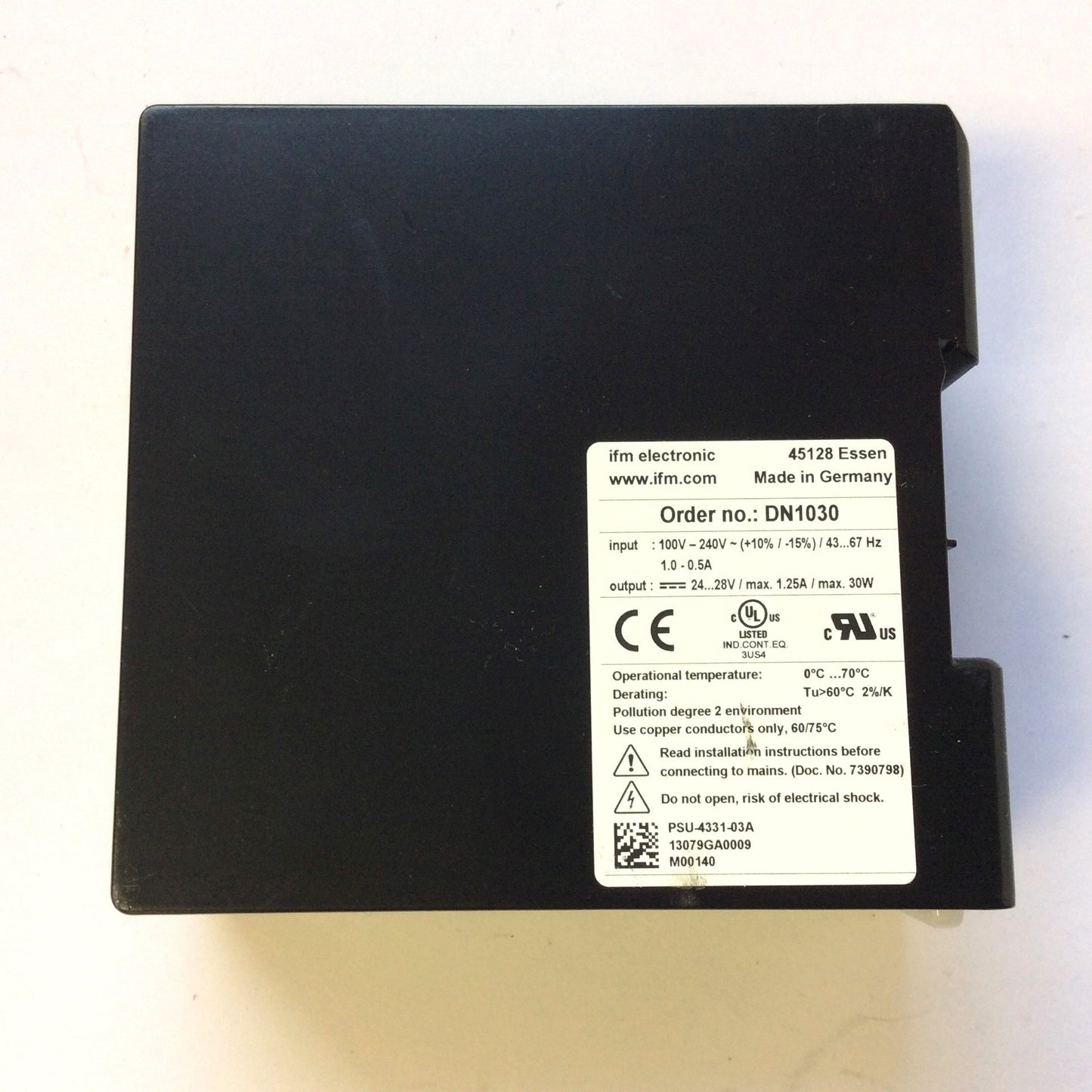 Used IFM DN1030 Switched-Mode Power Supply Input: 100-240VAC Output: 24VDC, DIN Mount
