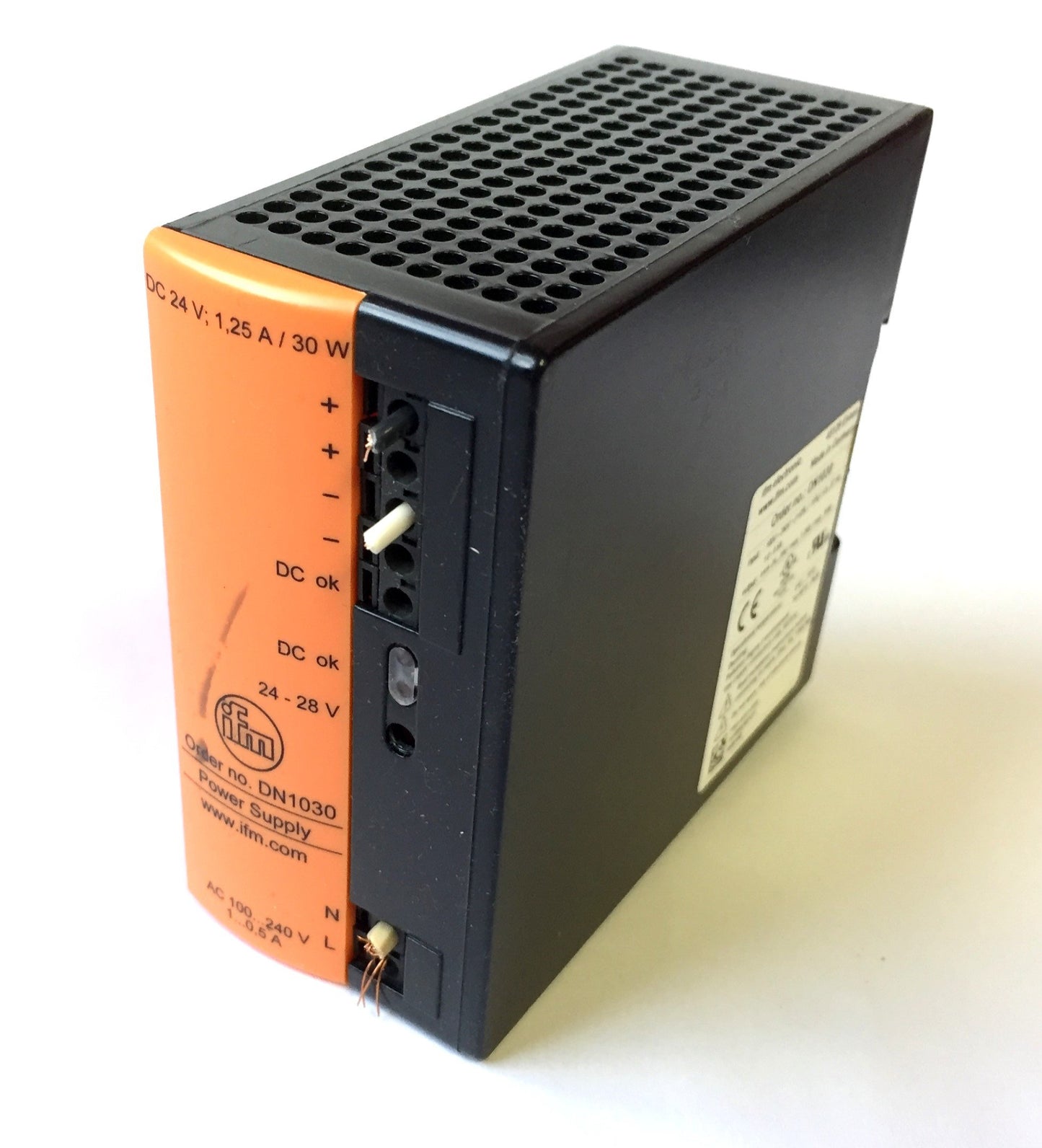 Used IFM DN1030 Switched-Mode Power Supply Input: 100-240VAC Output: 24VDC, DIN Mount