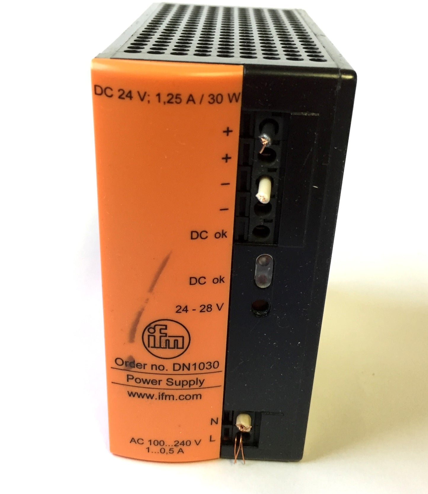 Used IFM DN1030 Switched-Mode Power Supply Input: 100-240VAC Output: 24VDC, DIN Mount
