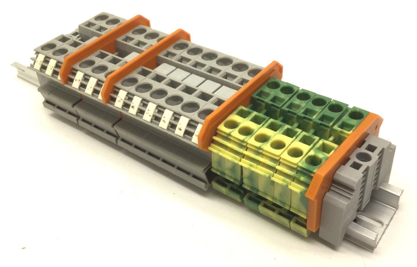 Used Lot of 12 Wago 284-691 Terminal Blocks, 1-Pole, 600V w/6x 282-607 Ground Blocks