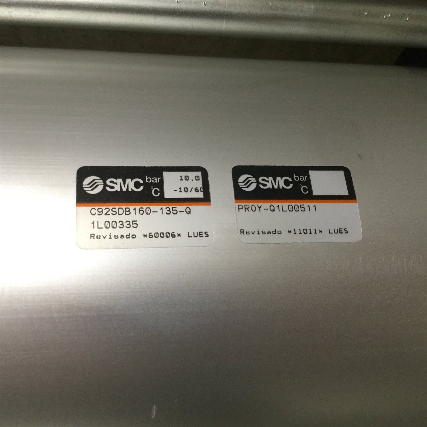 Used SMC C92SDB160-135-Q Pneumatic ISO Cylinder, Stroke: 135mm, Bore: 160mm, G3/4
