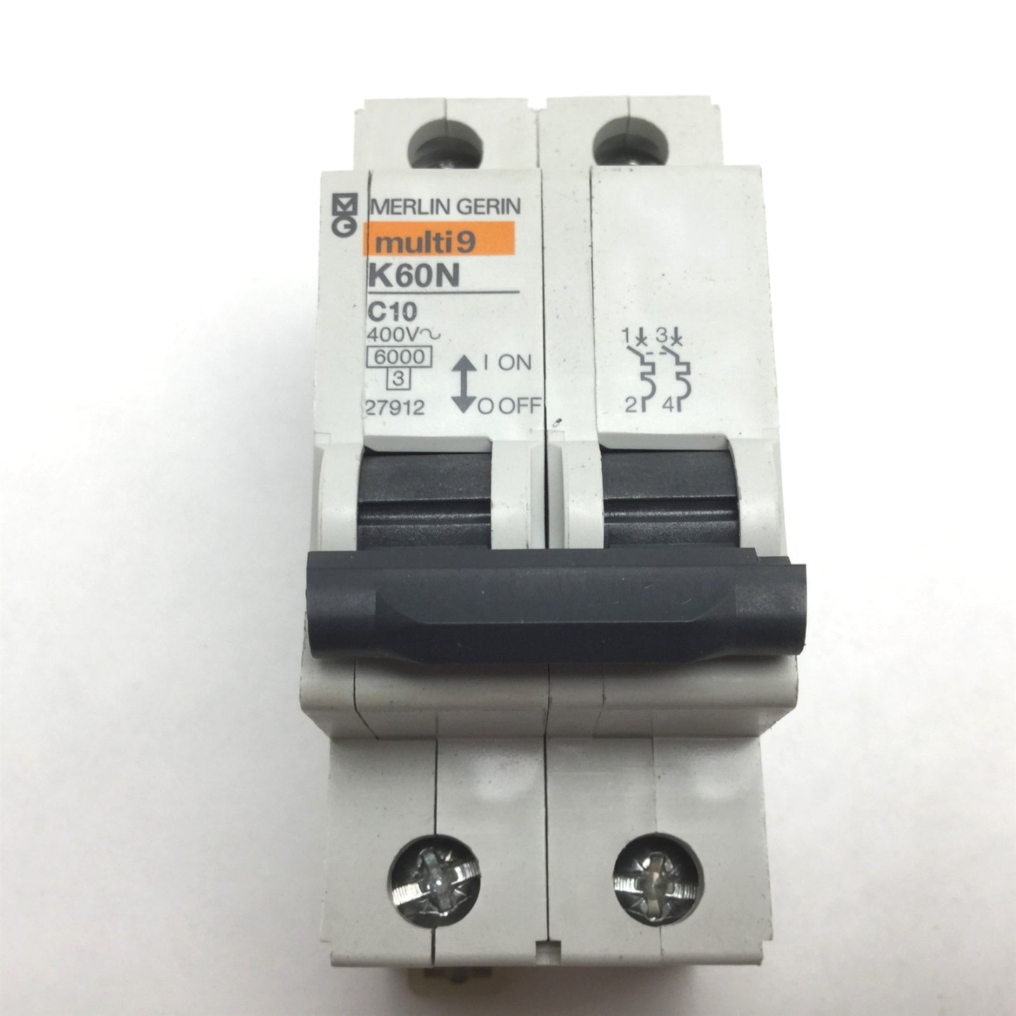 Used Lot of 2 Merlin Gerin K60N C10 Circuit Breaker, 2-Pole, Rating: 400VAC 10A