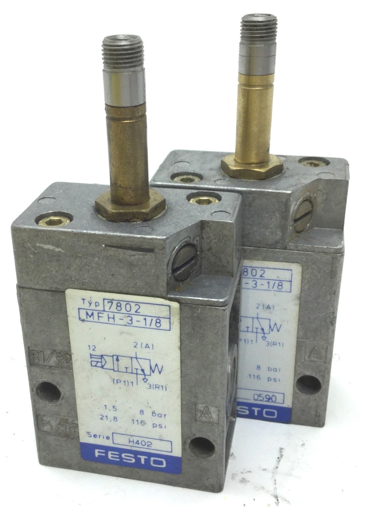 Used Lot of 2 Festo MFH-3-1/8 Solenoid Valve 2-Position 3-Way, 1/8 Ports, 1.5-8 Bar