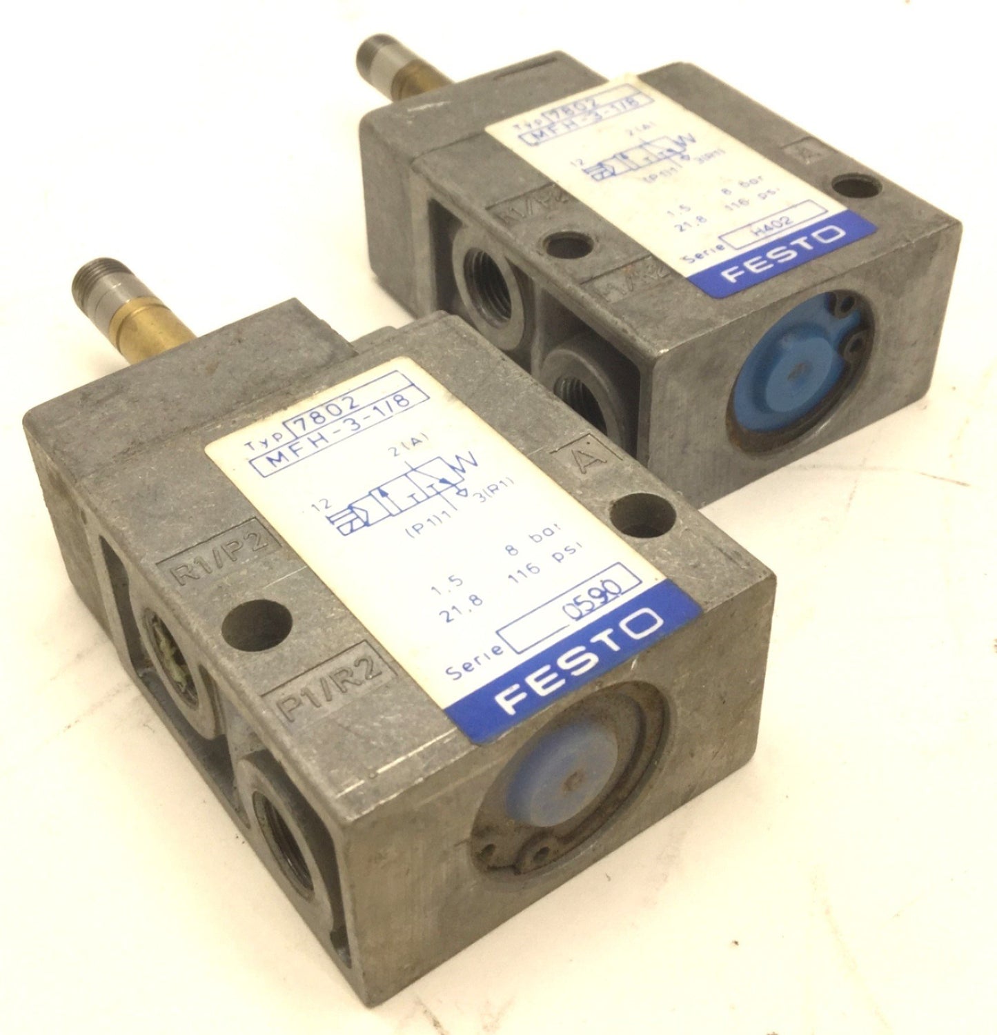 Used Lot of 2 Festo MFH-3-1/8 Solenoid Valve 2-Position 3-Way, 1/8 Ports, 1.5-8 Bar