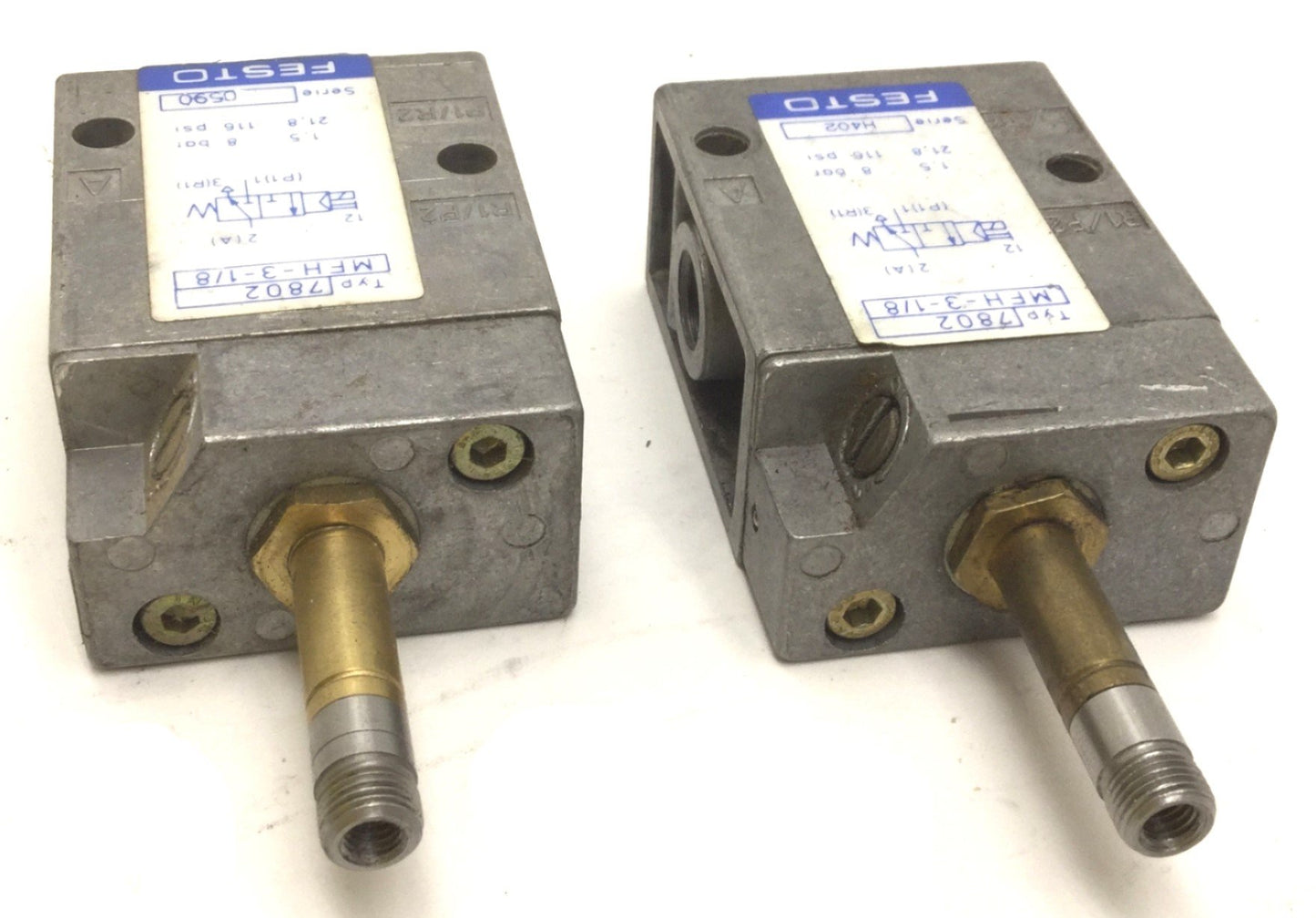 Used Lot of 2 Festo MFH-3-1/8 Solenoid Valve 2-Position 3-Way, 1/8 Ports, 1.5-8 Bar
