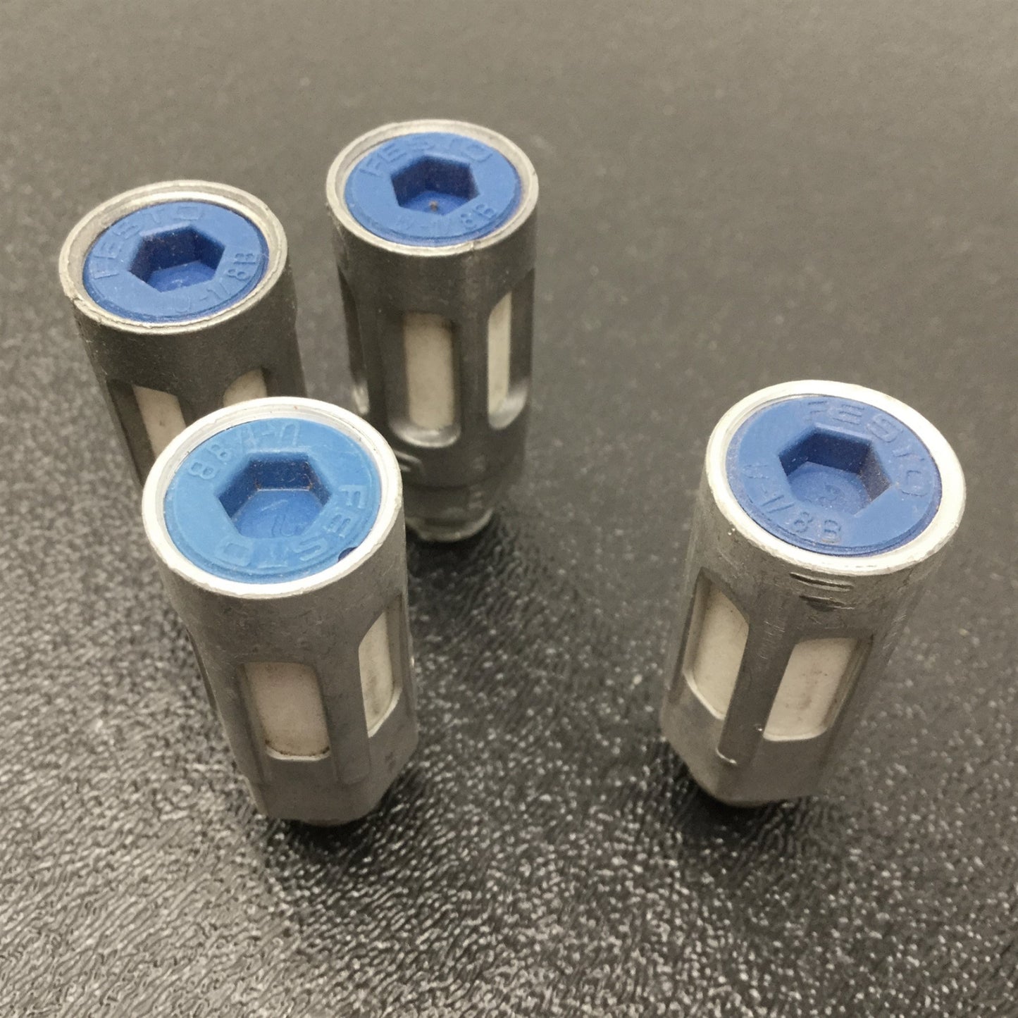 Used Lot of 4 Festo U-1/8-B Silencers, Connection: G1/8 ISO, Pressure Range: 0-150psi