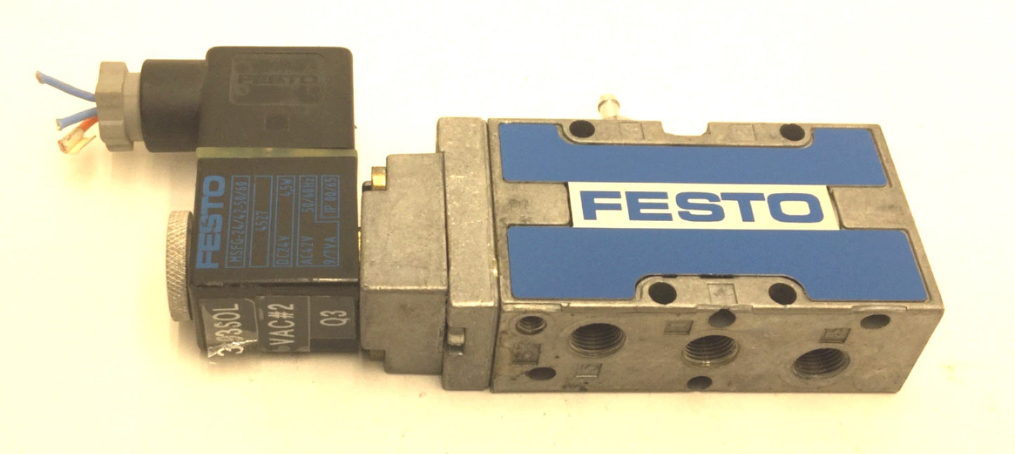 Used Festo MFH-5-1/8-B Solenoid Valve, 2-Position 5-Port, Pressure: 28-145psi/2-10bar