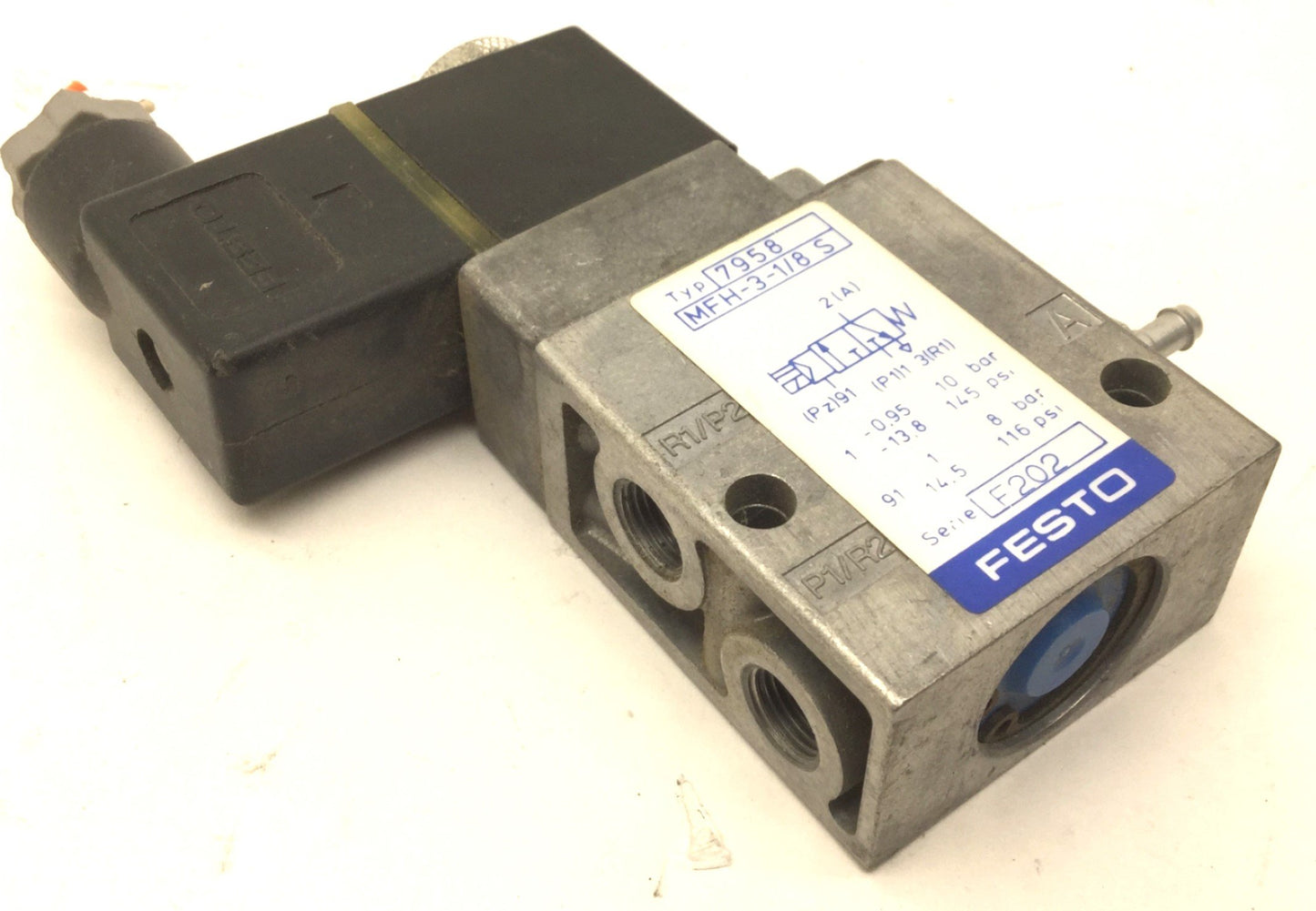 Used Festo MFH-3-1/8 S Pneumatic Solenoid Valve, 2-Position 3-Way, Ports: G1/8