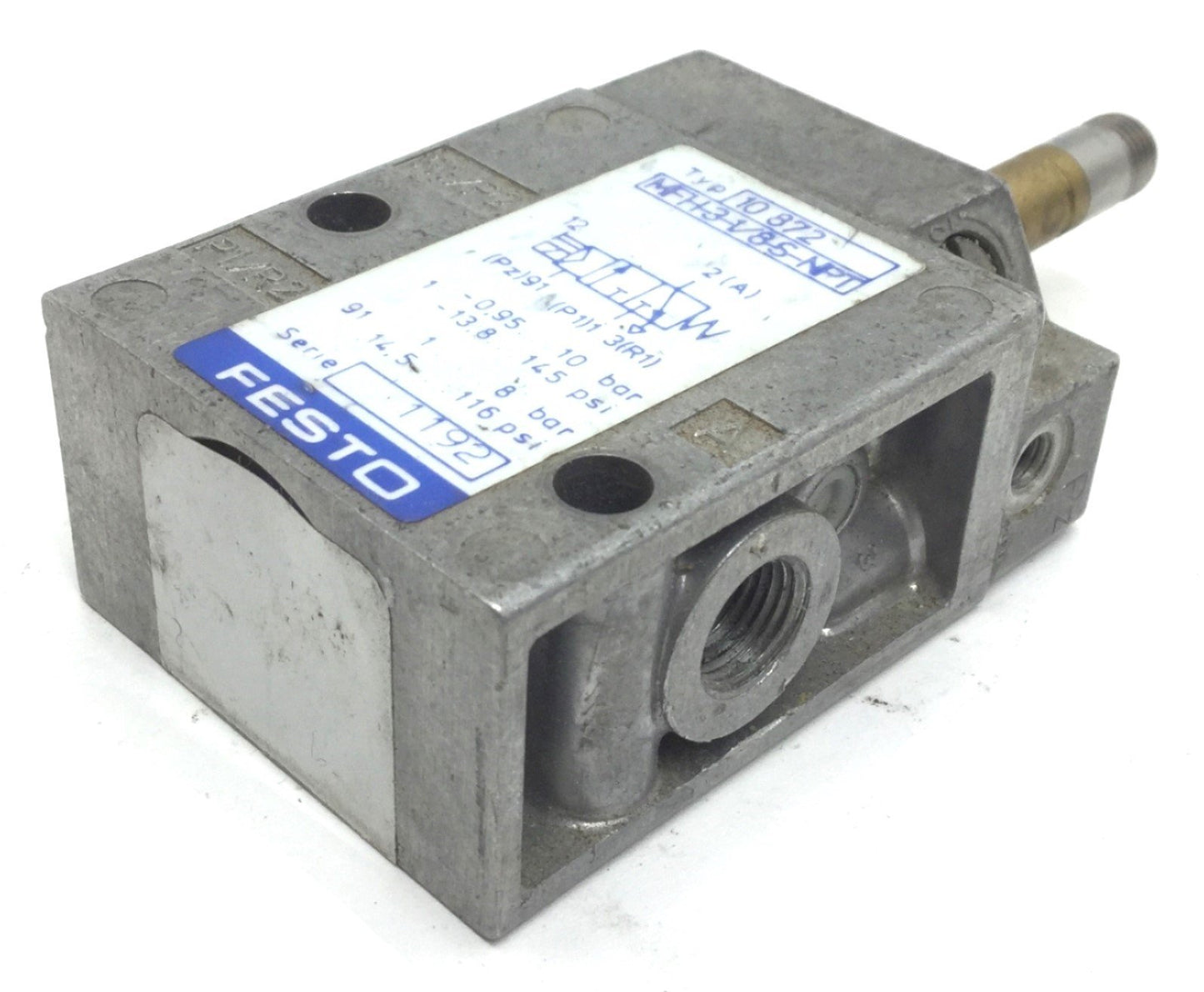 Used Festo MFH-3-1/8-S-NPT Solenoid Valve, Pressure: -0.95 to 10bar, 2-Position 3-Way