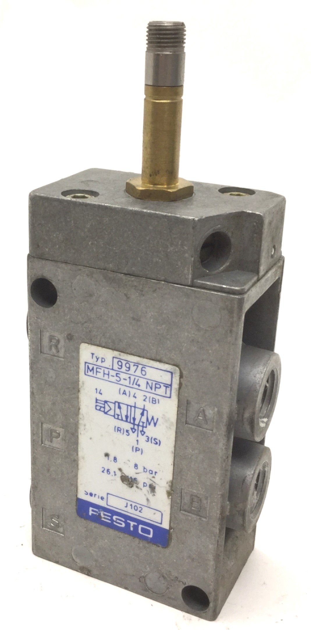 Used Festo MFH-5-1/4 NPT Solenoid Valve, 2-Position 5-Way, Pressure: 1.8-8bar