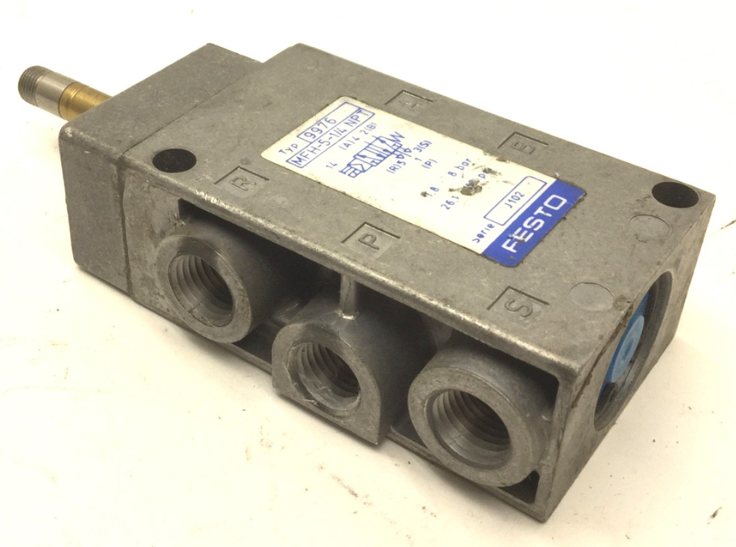 Used Festo MFH-5-1/4 NPT Solenoid Valve, 2-Position 5-Way, Pressure: 1.8-8bar