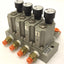 Used Bank of 4 SMC ARM1000 Manifold Regulators With Gauges, Max: 0.8MPa (116psi)