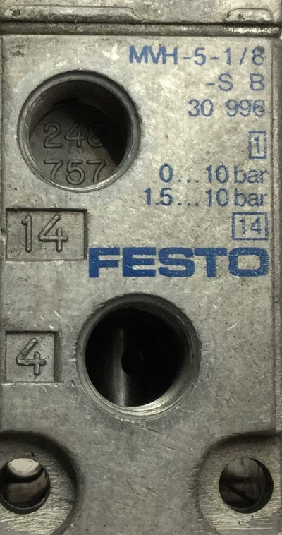 Used Festo MVH-5-1/8-S-B Solenoid Valve, 2-Position 5-Port, Voltage: 24VDC, 2.5W