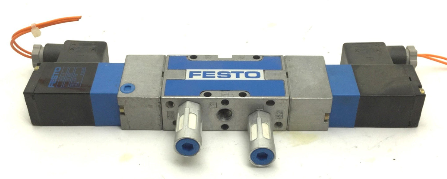 Used Festo MVH-5/3G-1/8-B Solenoid Valve, Voltage: 20.4-26.4VDC, 3-Position 5-Port