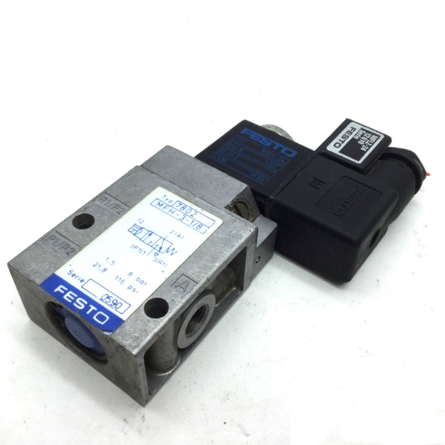 Used Festo MFH-3-1/8 MSFG-24 Solenoid Valve 2-Pos 3-Way Ports: G1/8 24VDC LED MFLZ-24