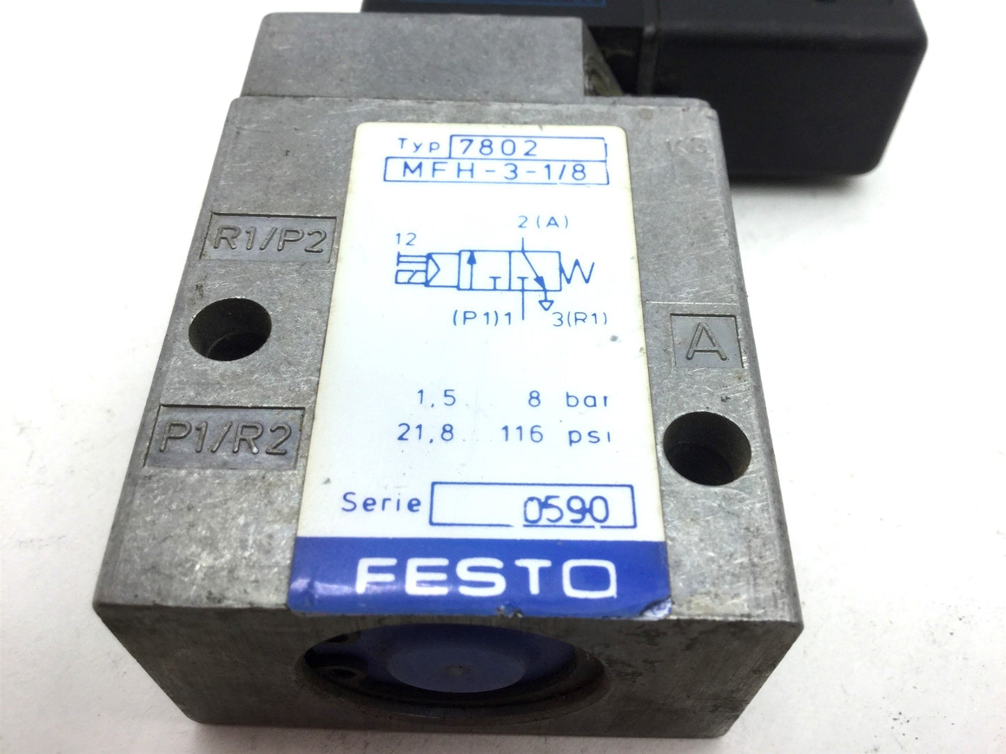Used Festo MFH-3-1/8 MSFG-24 Solenoid Valve 2-Pos 3-Way Ports: G1/8 24VDC LED MFLZ-24