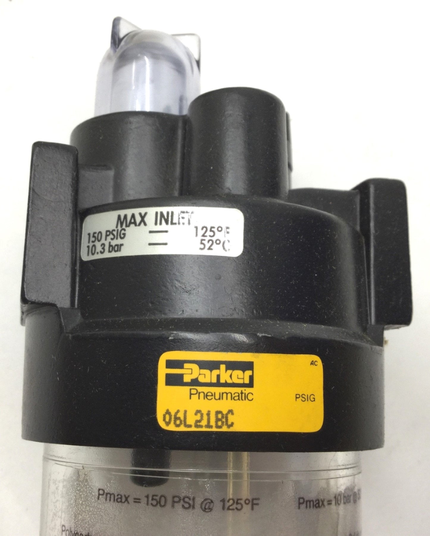 New – Open box In Box Parker 06L21BC Pneumatic Lubricator, Inlet Max: 150PSIG, 3/8" NPT