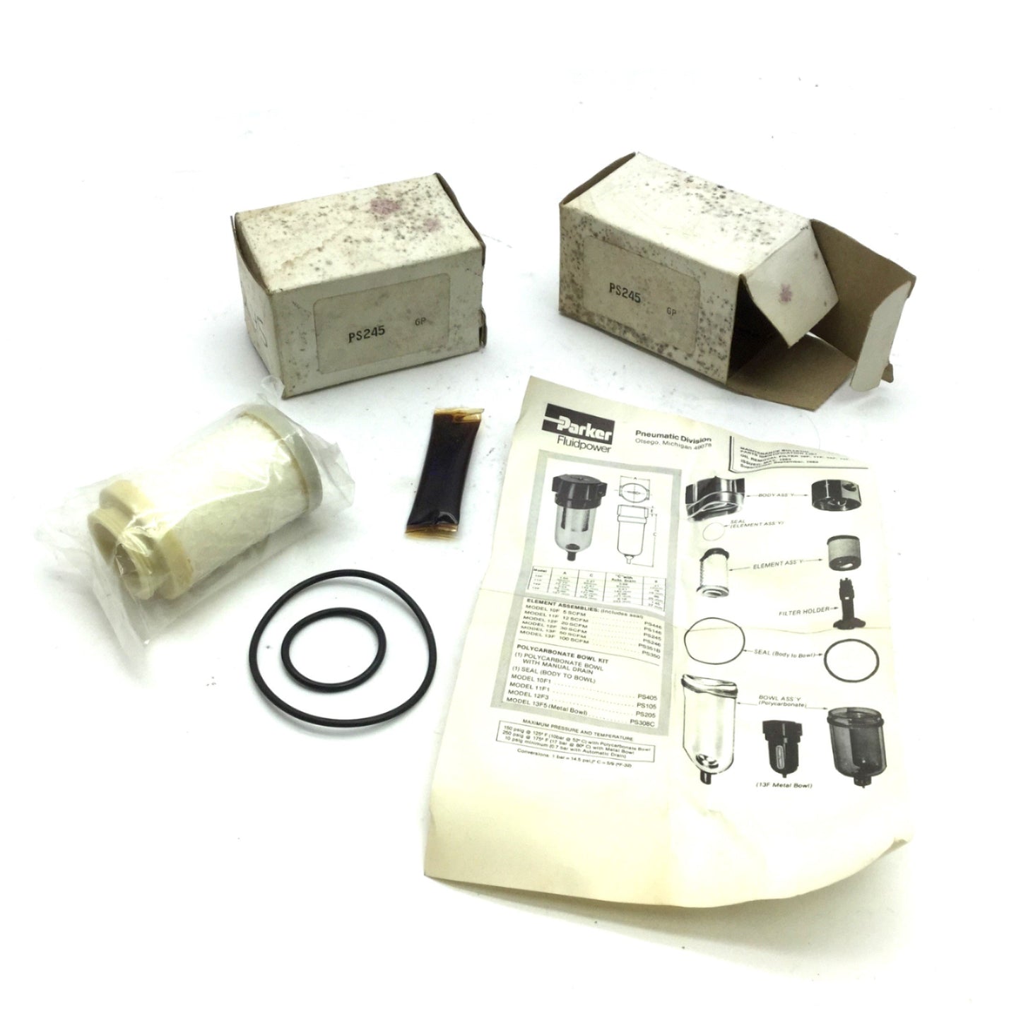 New – Open box Lot of 2 New Parker PS245 Pneumatic Filter Element Model 12F, 20 SCFM
