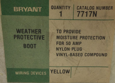 New – Open box In Box Bryant 7717N Weather Protective Boot For 50A Nylon Connector Vinyl-Based