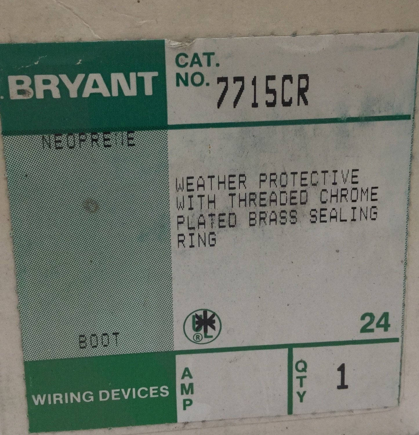 New – Open box Bryant 7715CR Weather Protective w/Threaded Chrome Plated Brass Sealing Ring