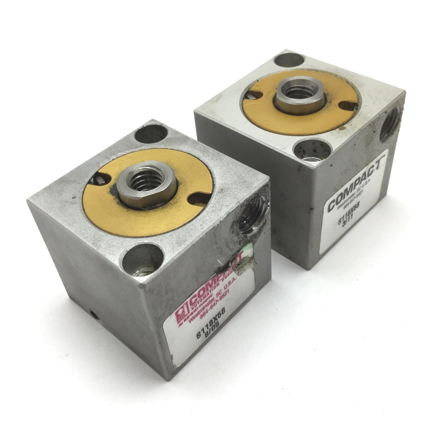 Used Lot of 2 Compact S118X58 Pneumatic Cylinder, Bore 1.125", Stroke 0.625", 1/8 NPT