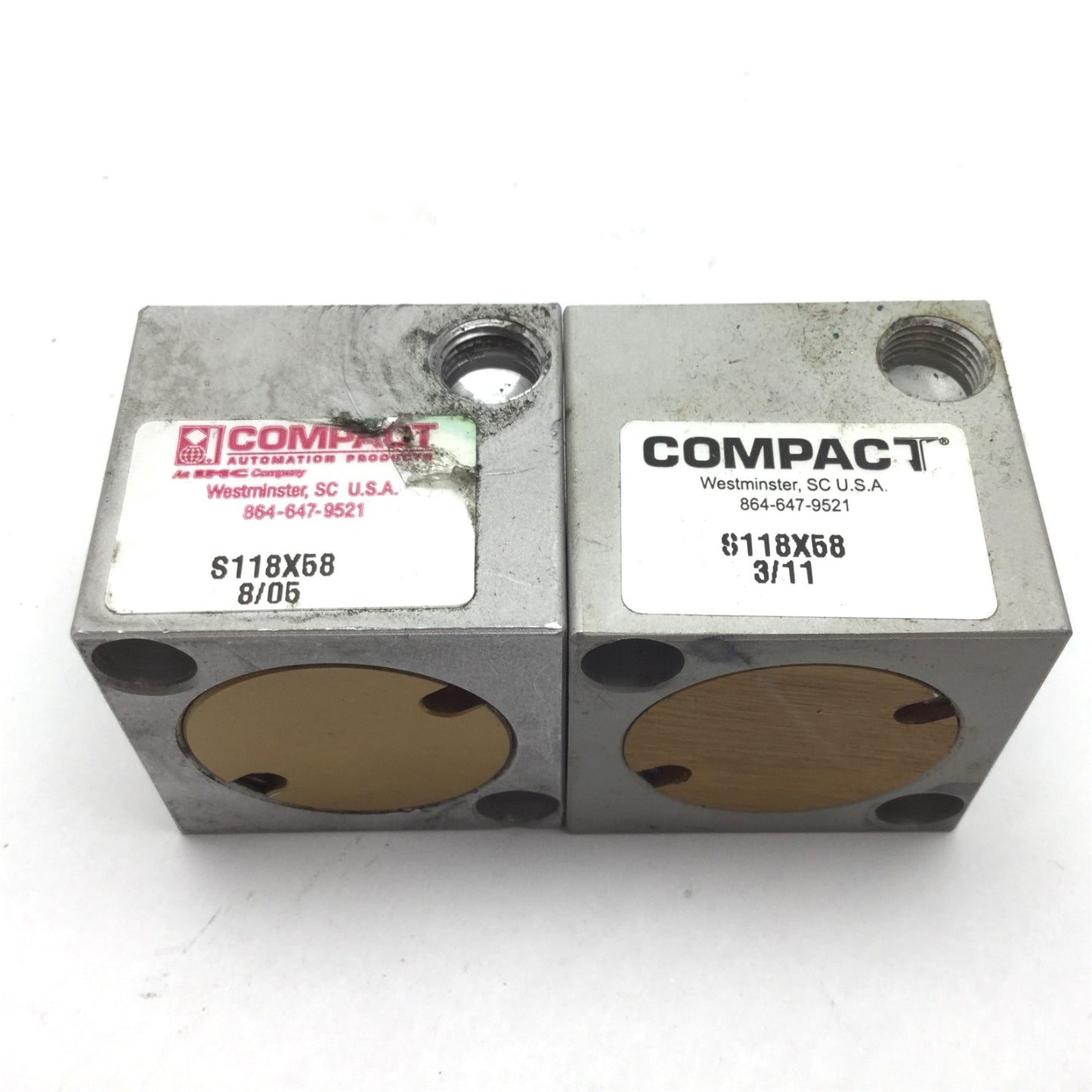 Used Lot of 2 Compact S118X58 Pneumatic Cylinder, Bore 1.125", Stroke 0.625", 1/8 NPT