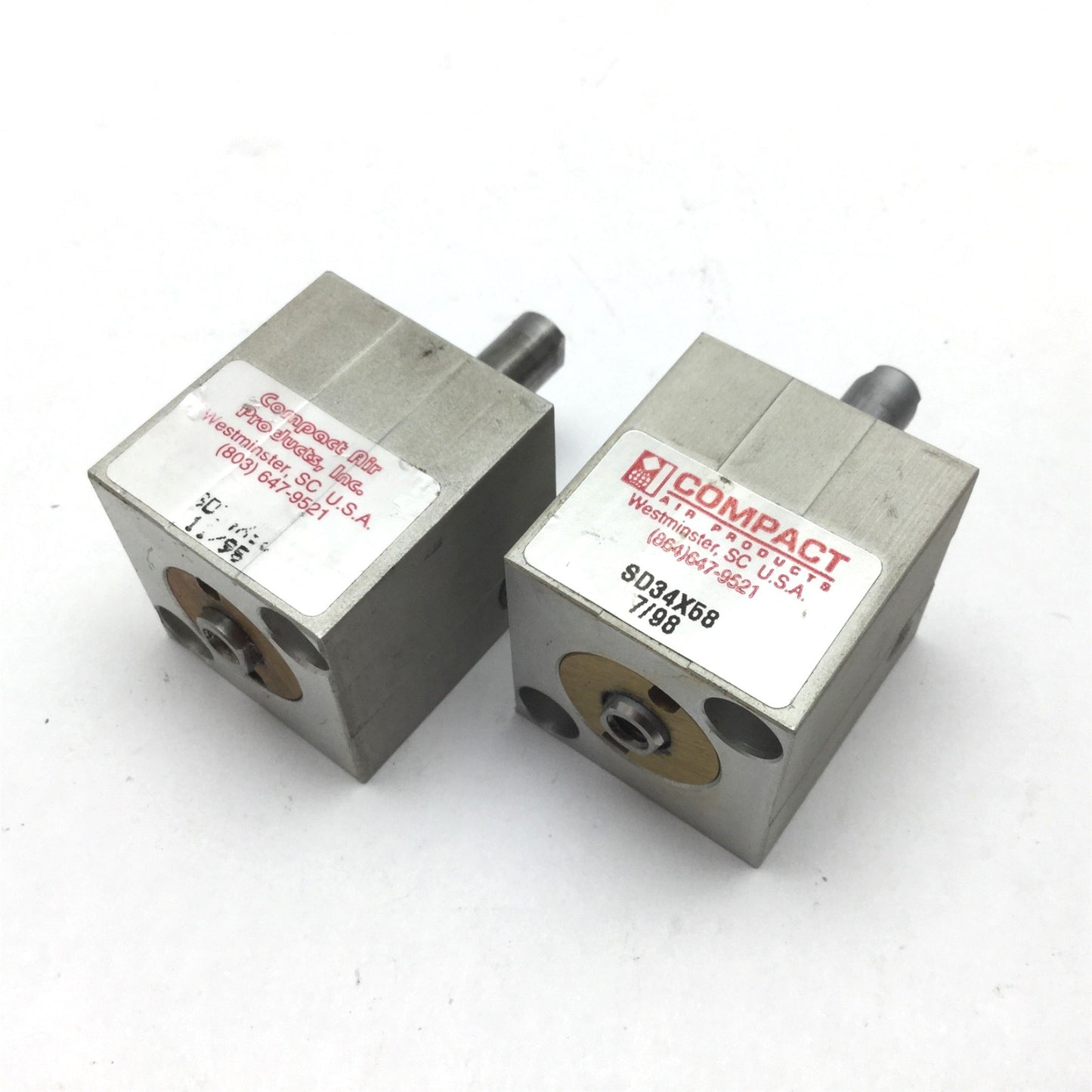 Used Lot of 2 Compact SD34X58 Pneumatic Cylinder, Bore 0.75", Stroke 0.625", 1/8" NPT