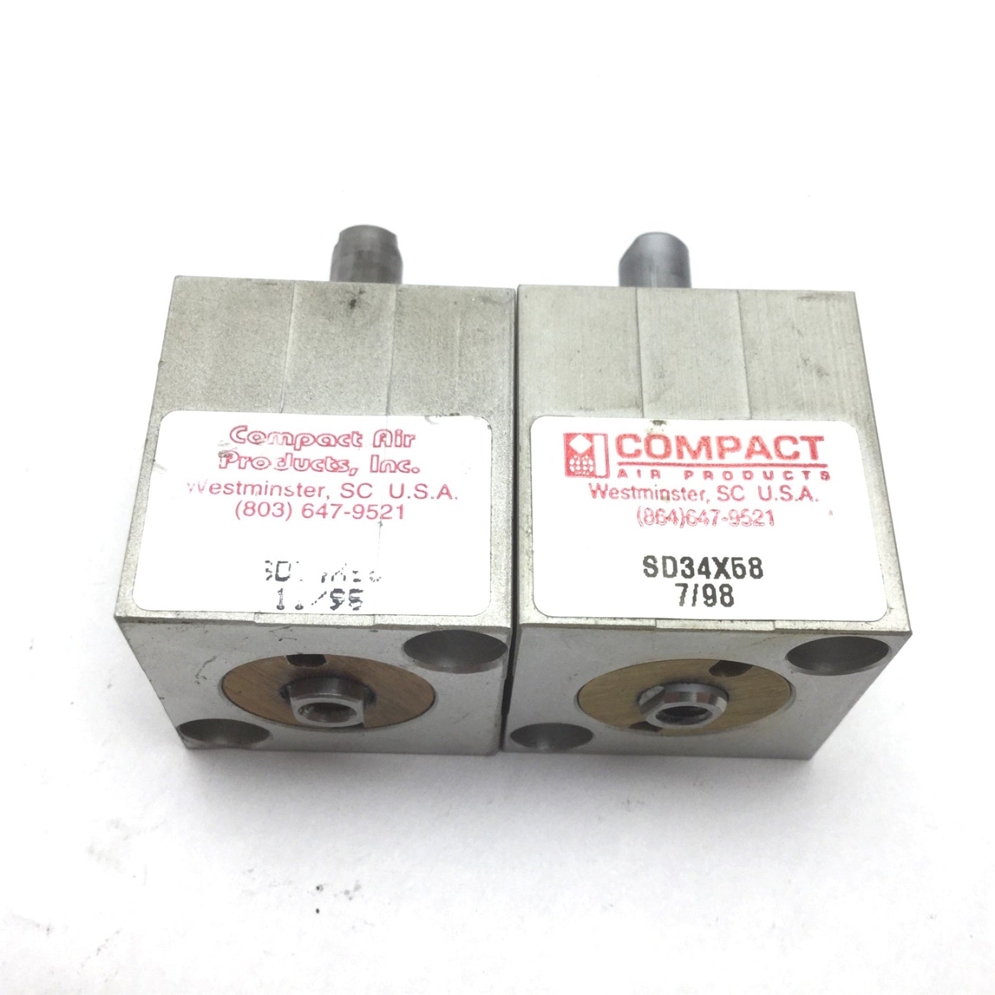 Used Lot of 2 Compact SD34X58 Pneumatic Cylinder, Bore 0.75", Stroke 0.625", 1/8" NPT