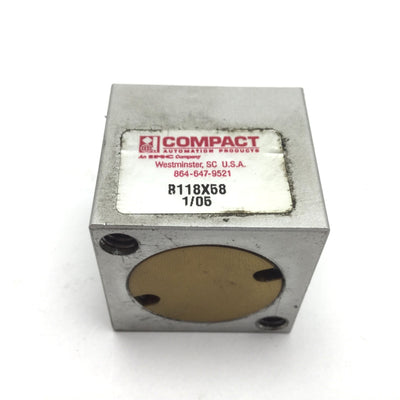 Used Compact B118X58 Pneumatic Cylinder, Bore 1.125", Stroke 0.625", Ports 1/8" NPT
