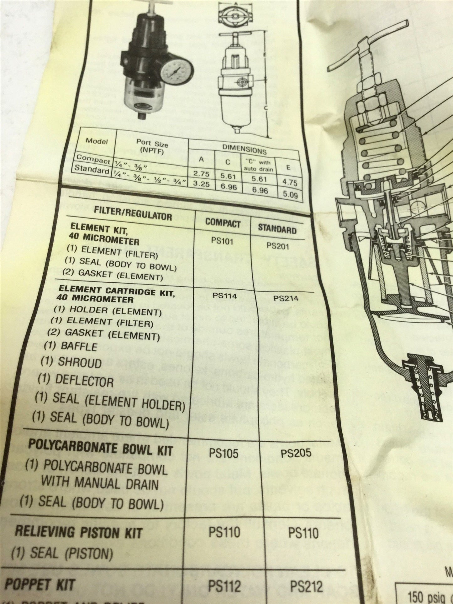 New – Open box Parker PS214 Pneumatic Filter Element Kit, 40 Micrometer