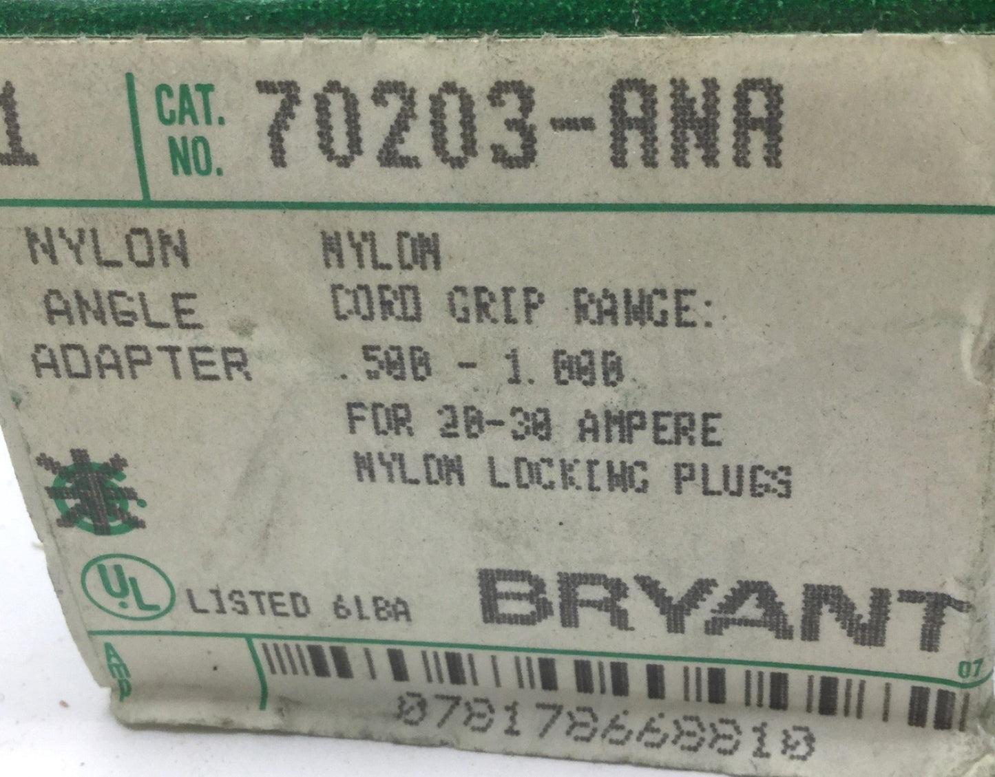 Used Lot of 3 Bryant 70203-ANA Nylon Angle Locking Connector Adapter Plugs