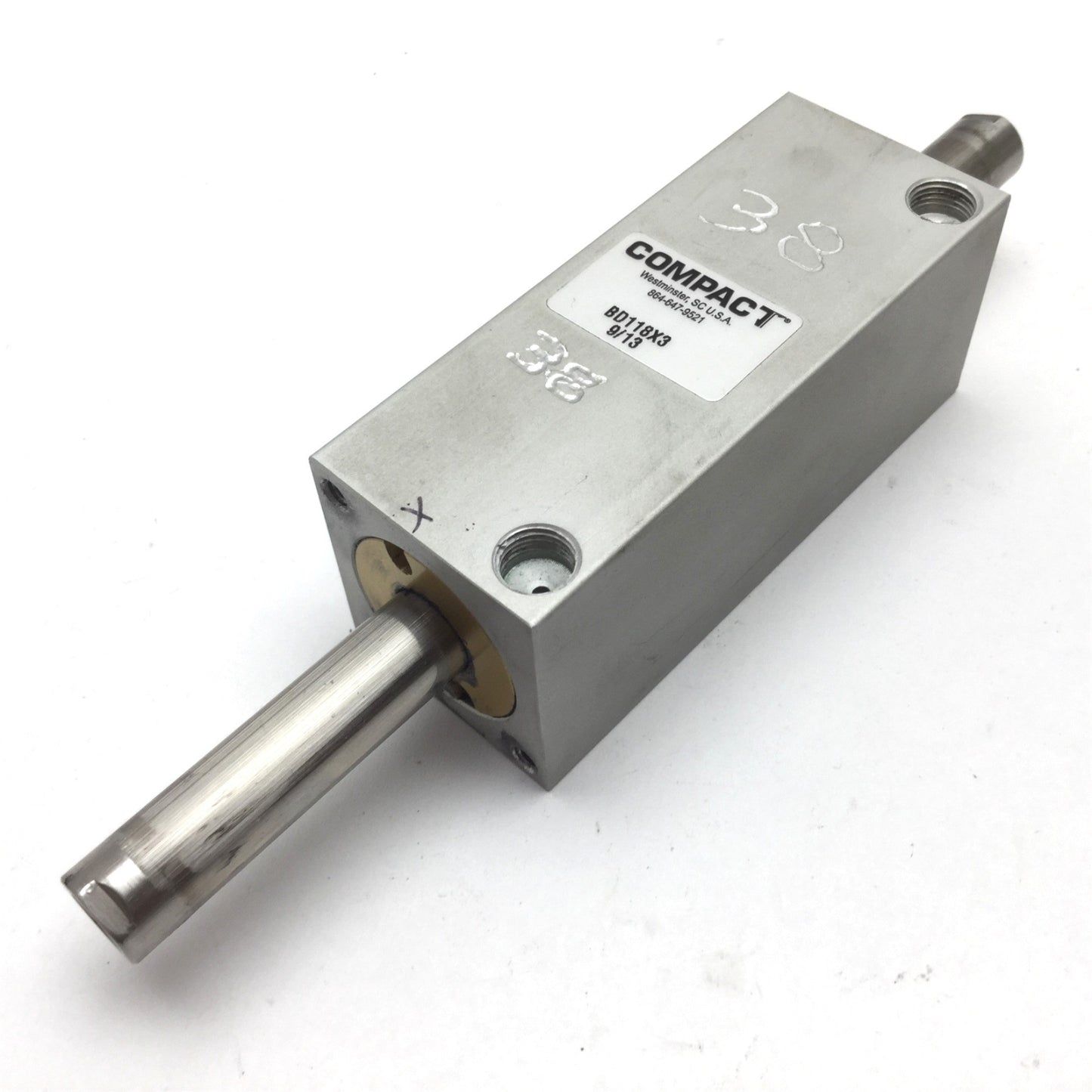 Used Compact BD118X3 Pneumatic Cylinder, Bore 1.125", Stroke 3", Ports 1/8" NPT