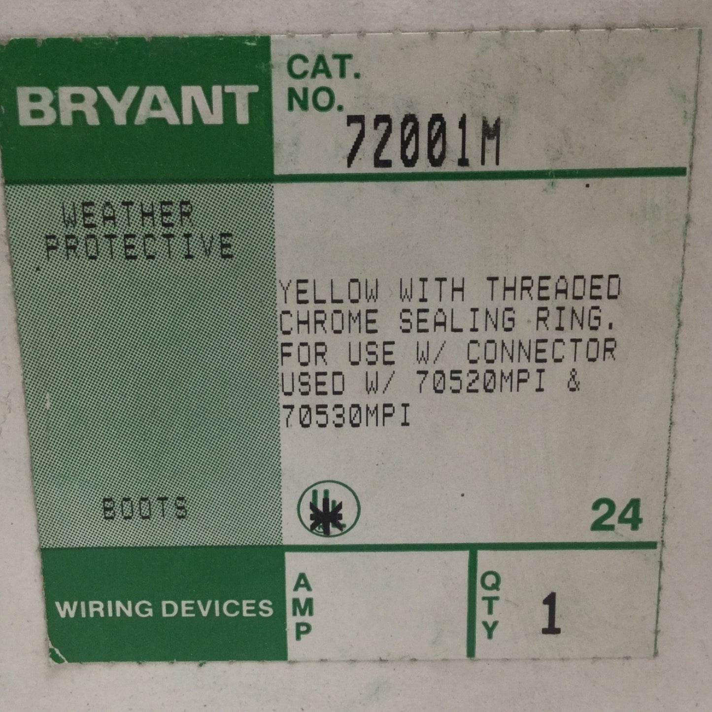 New – Open box Bryant 72001M Weather Protective Boot With Threaded Chrome Sealing Ring