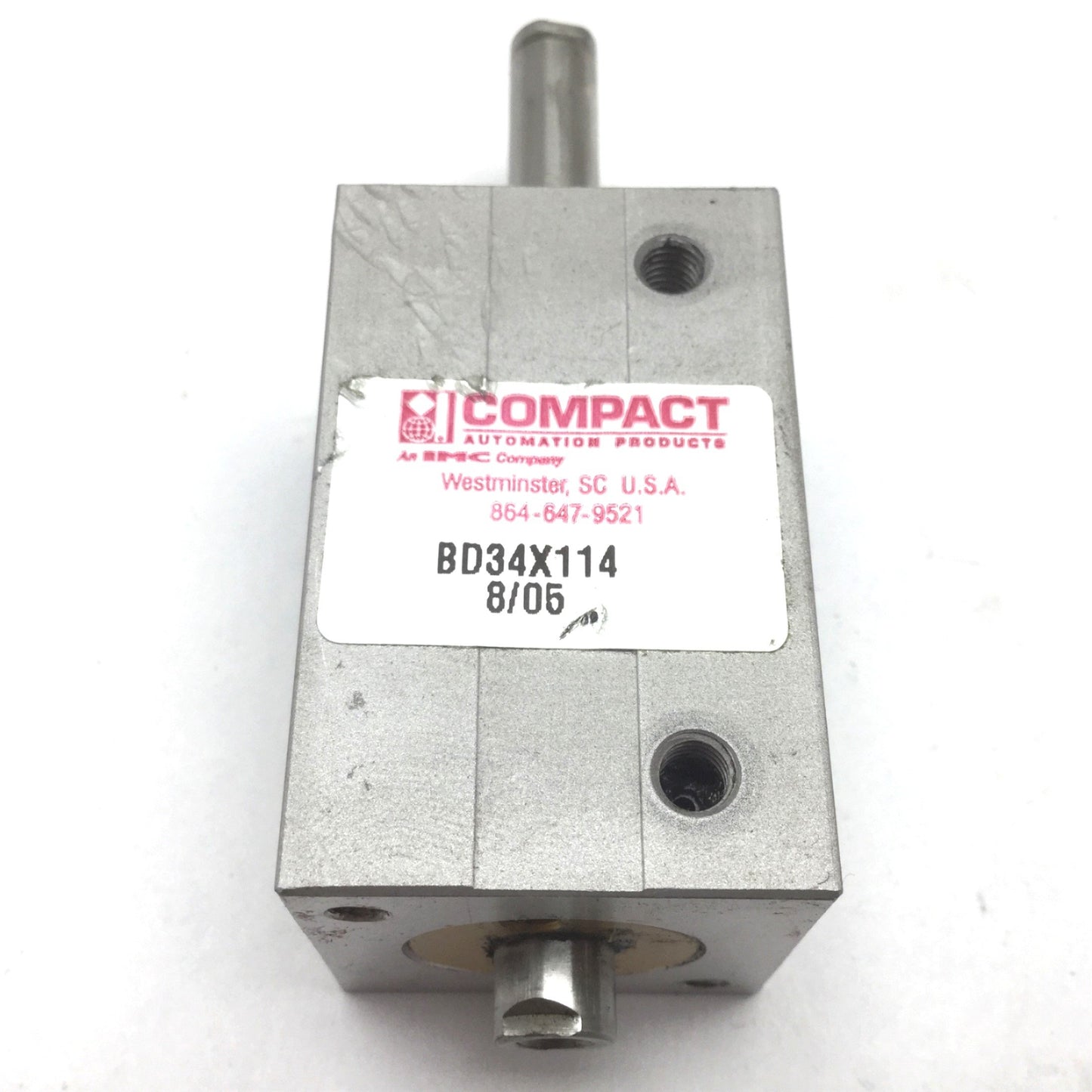 Used Compact BD34X114 Pneumatic Cylinder, Bore: 0.75", Stroke: 1.25", Ports: 10-32