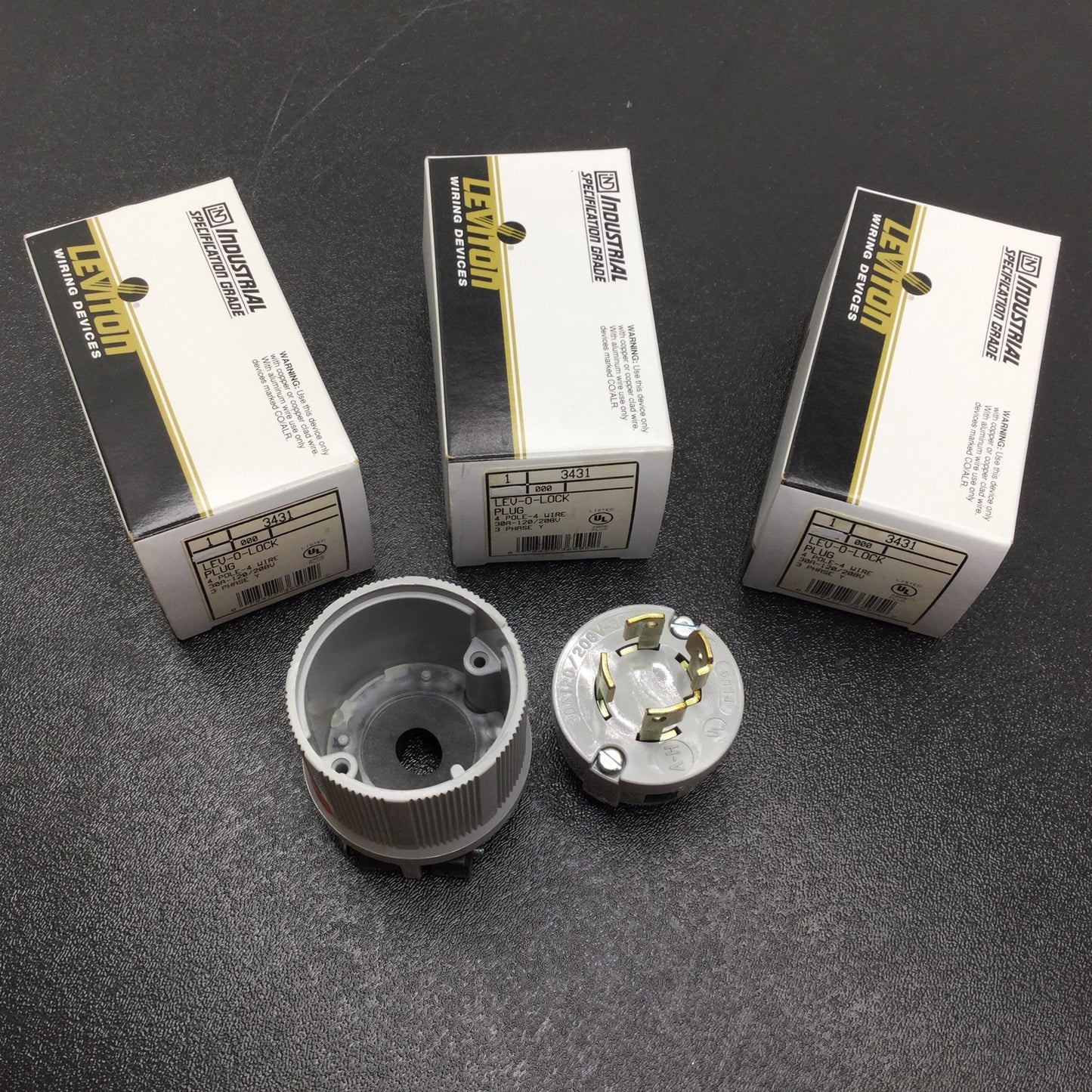 Used Lot of 3 Leviton 3431 LEV-O-LOCK Plug, 4 Pole, 4 Wire, 30A-120/208V, 3 Phase