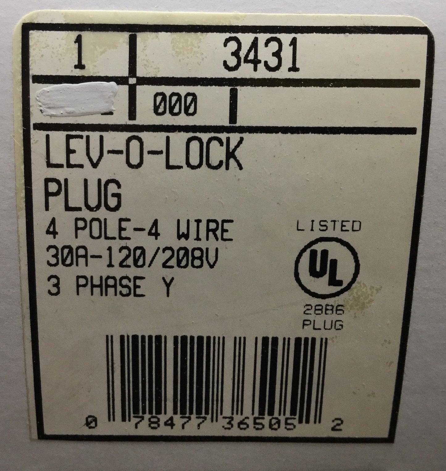 Used Lot of 3 Leviton 3431 LEV-O-LOCK Plug, 4 Pole, 4 Wire, 30A-120/208V, 3 Phase
