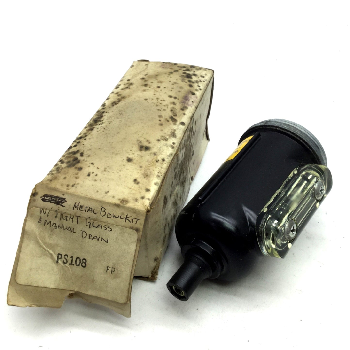 New – Open box Parker PS108 Pneumatic Metal Bowl With Sight Gauge 250 PSI Twist Drain