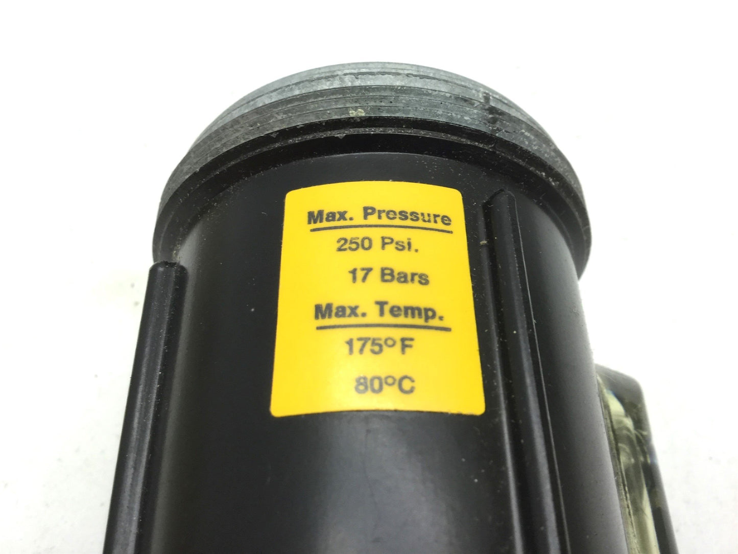 New – Open box Parker PS108 Pneumatic Metal Bowl With Sight Gauge 250 PSI Twist Drain