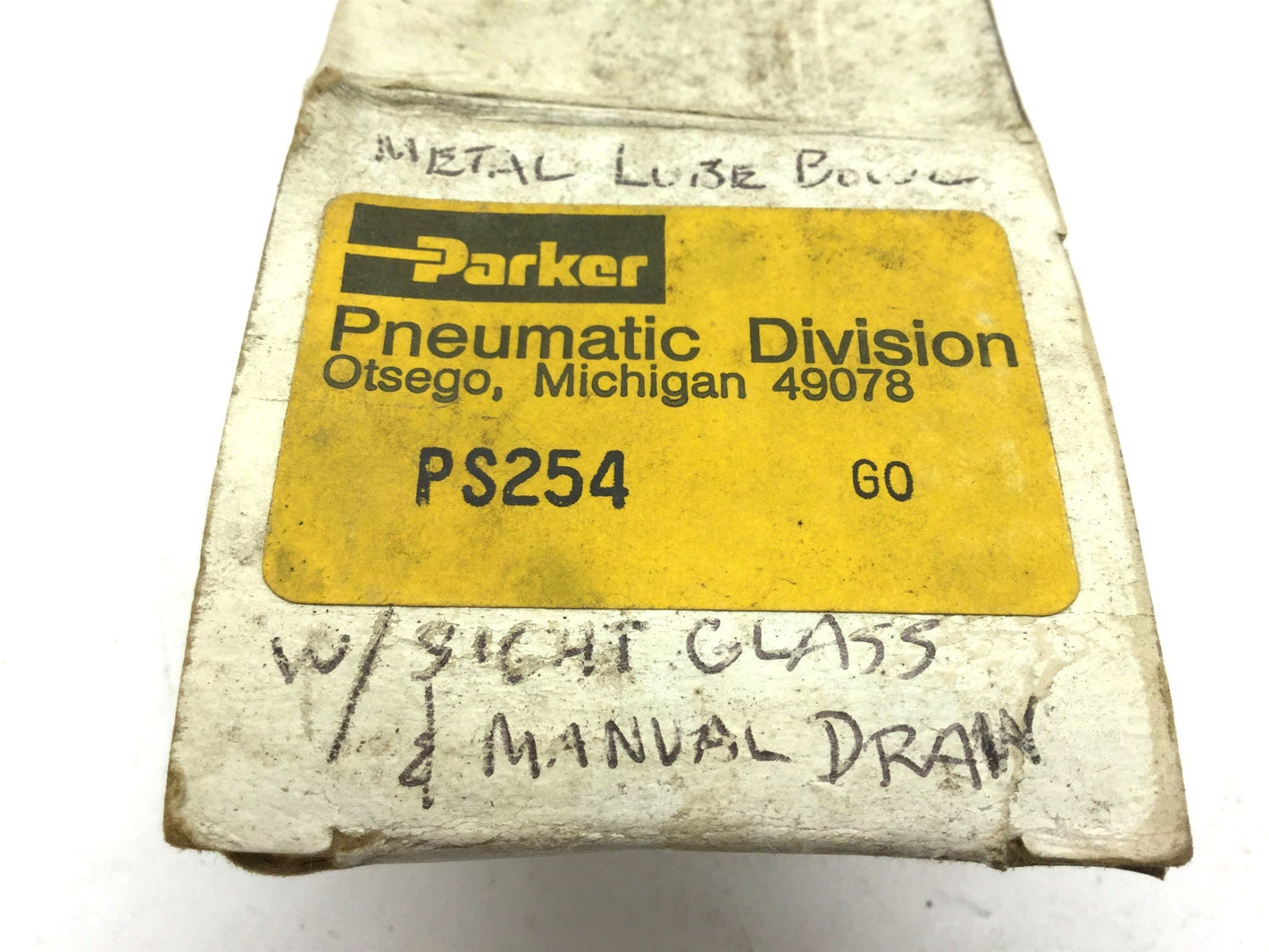 New – Open box Parker PS254 Pneumatic Metal Bowl With Sight Gauge, 250 PSI Max, Twist Drain