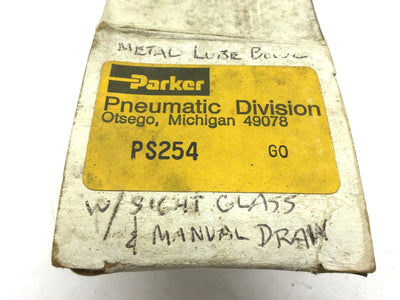 New – Open box Parker PS254 Pneumatic Metal Bowl With Sight Gauge, 250 PSI Max, Twist Drain
