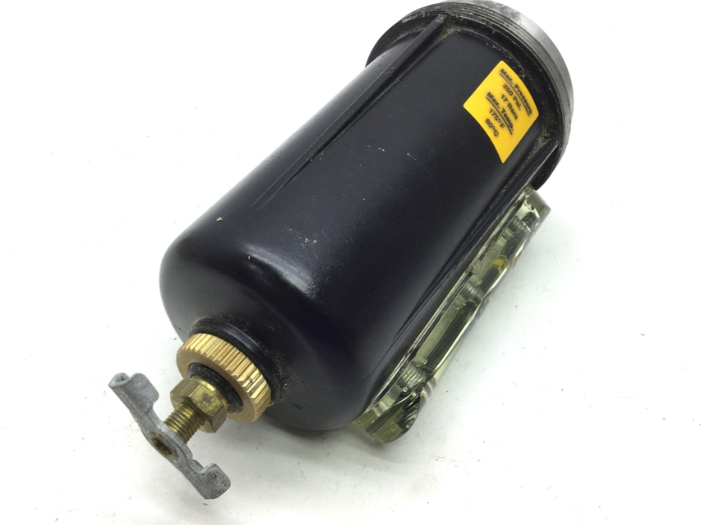 New – Open box Parker PS254 Pneumatic Metal Bowl With Sight Gauge, 250 PSI Max, Twist Drain