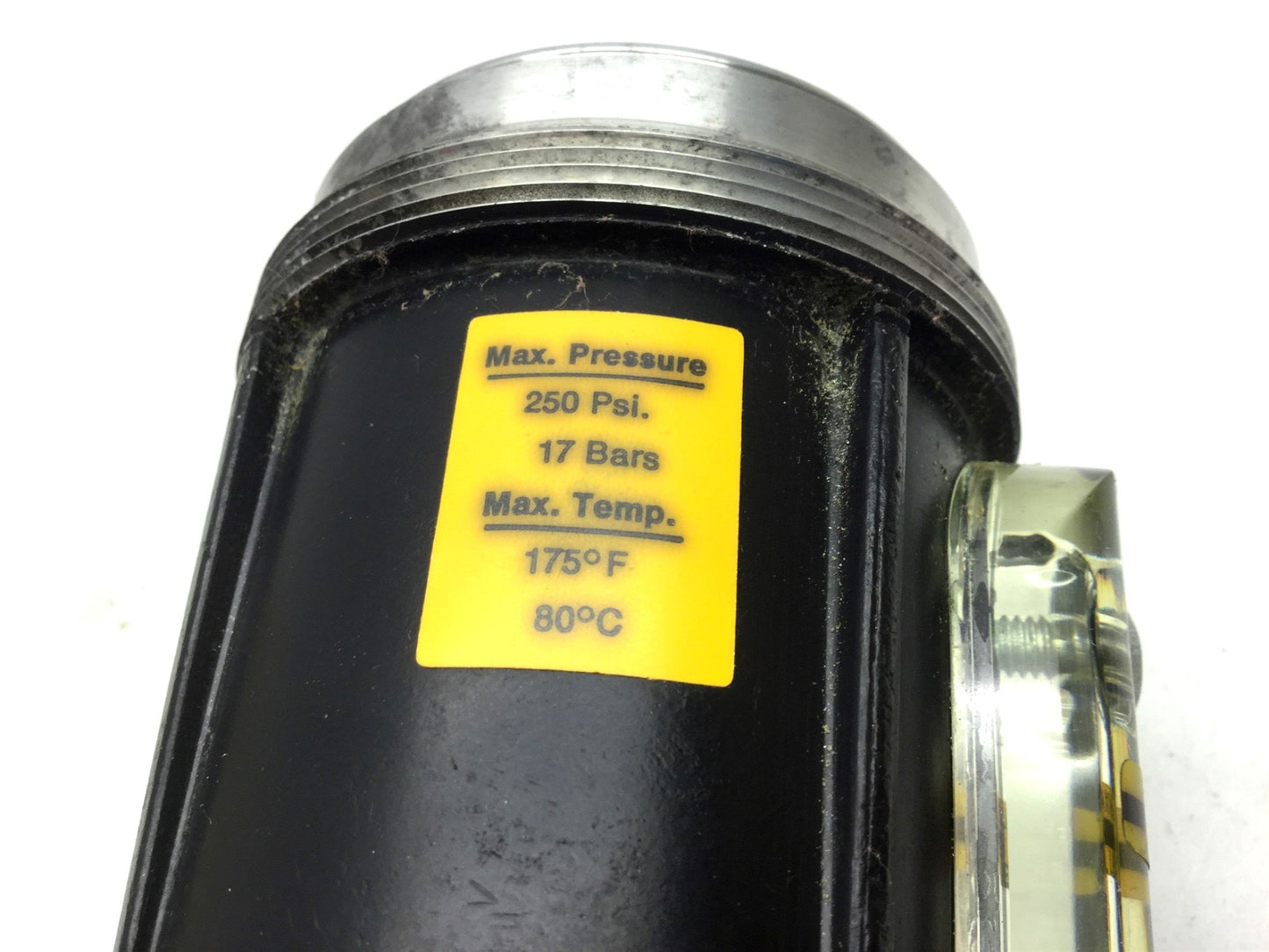 New – Open box Parker PS254 Pneumatic Metal Bowl With Sight Gauge, 250 PSI Max, Twist Drain