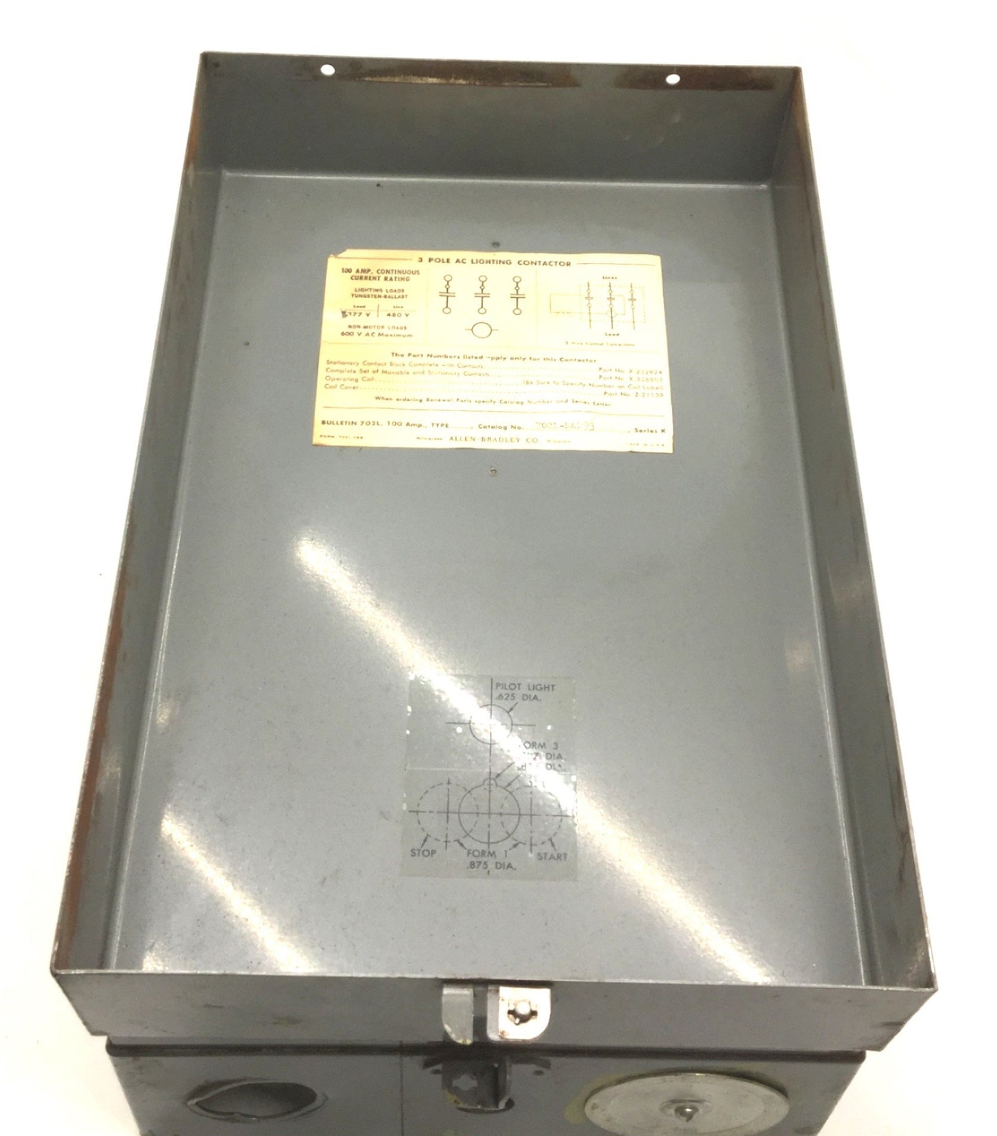 Used Allen Bradley 702L-DAD93 AC Lighting Contactor, 3-Pole, 600VAC Max, 100A Max