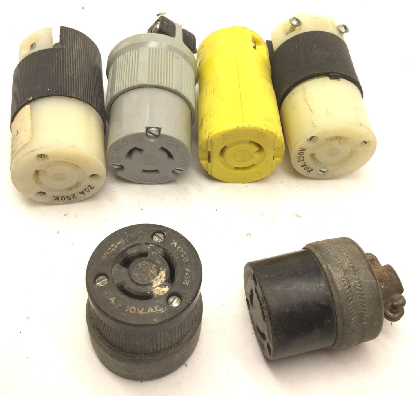 Used Lot of 6 Miscellaneous Twist-Lock Turn & Pull Plugs, 20A, 250VAC, Female