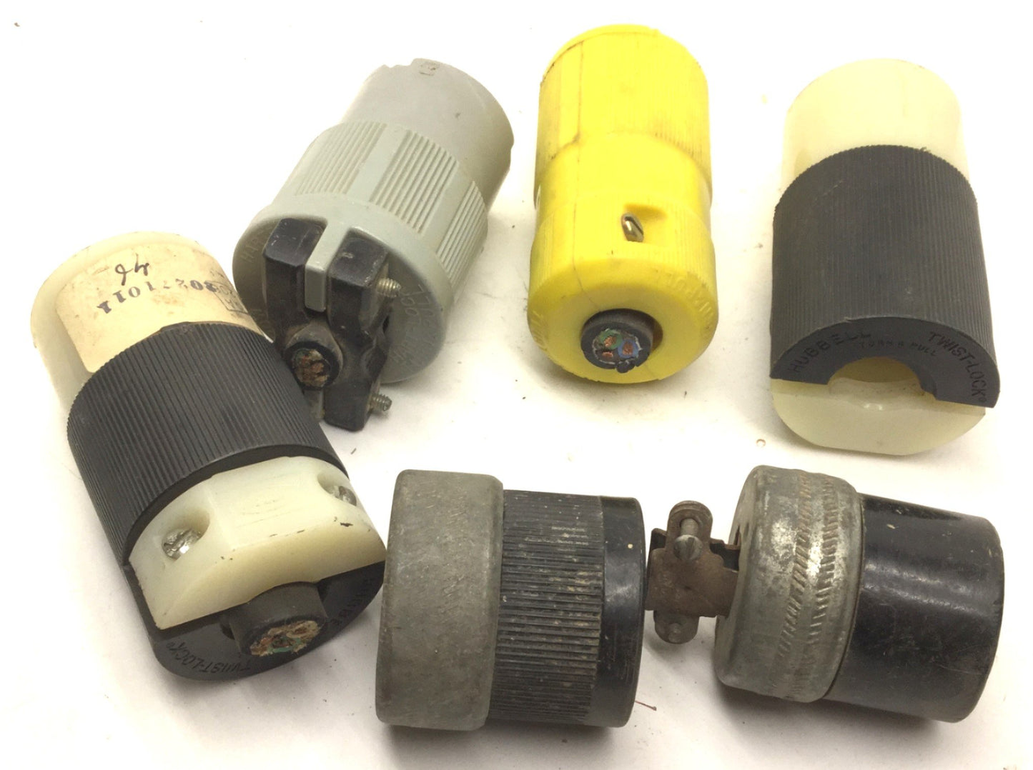 Used Lot of 6 Miscellaneous Twist-Lock Turn & Pull Plugs, 20A, 250VAC, Female