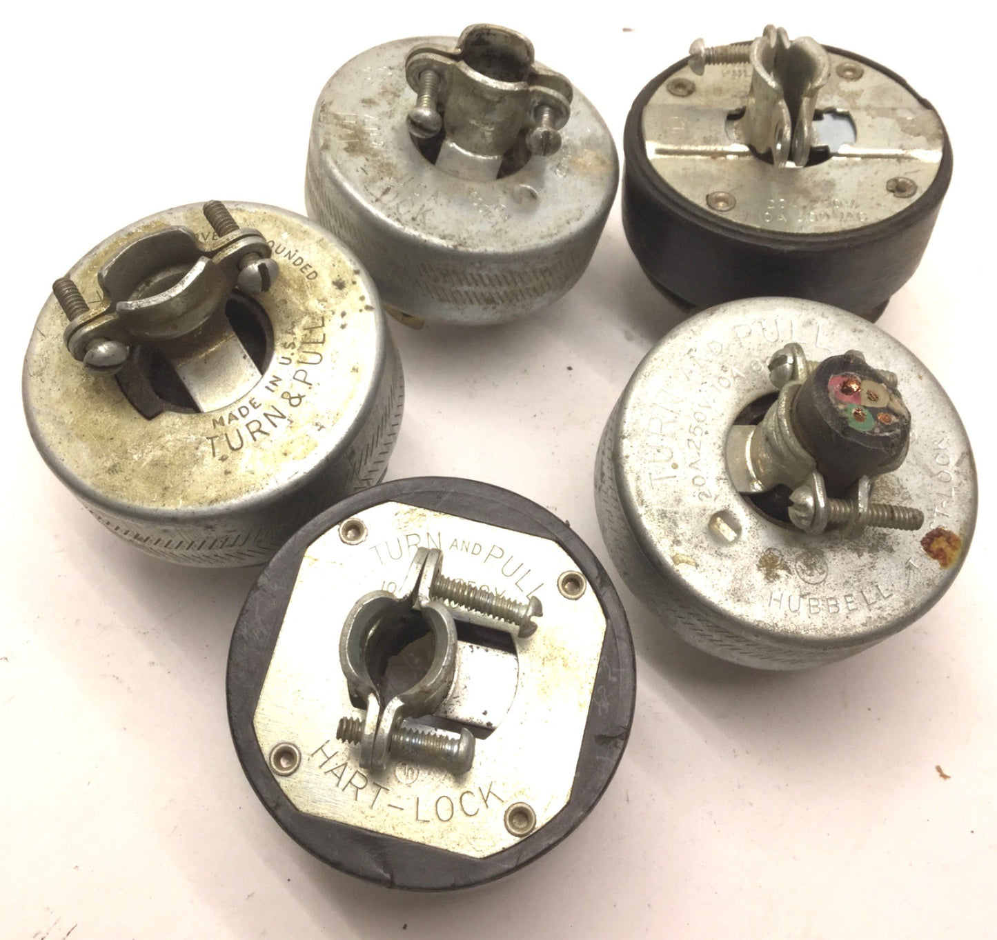 Used Lot of 5 Miscellaneous Turn & Pull Plugs, Male, 20A 250V / 600VAC 10A