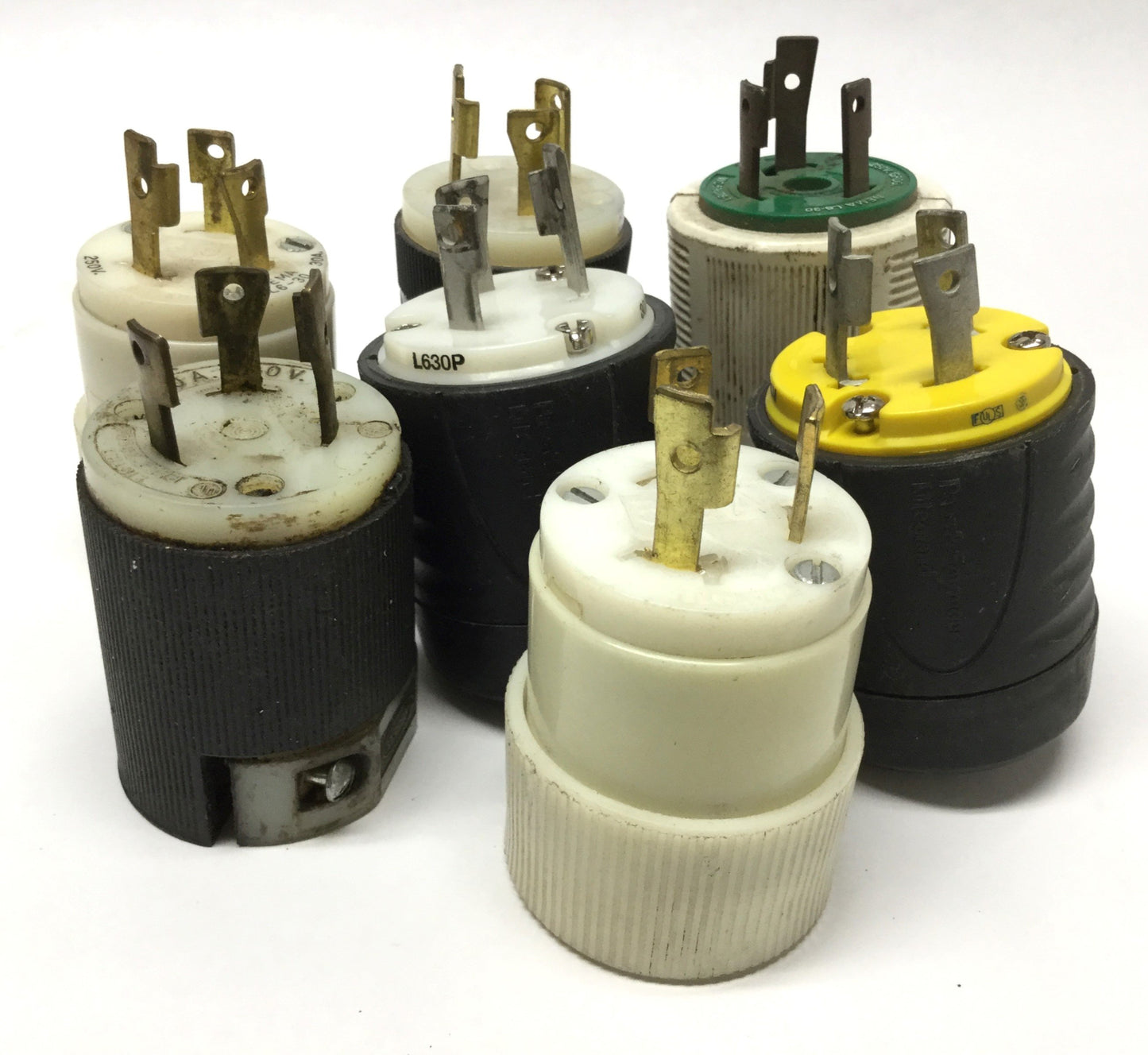 Used Lot of 7 Twist-Lock Turn and Pull Plugs, Male, 30A, 250V 2-Pole 1-Ground